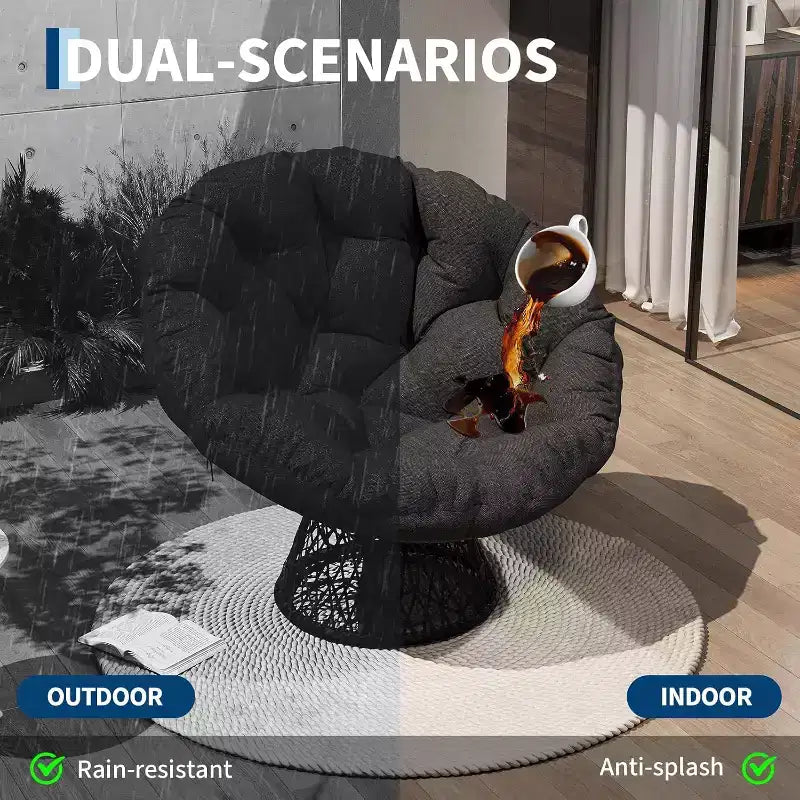 Fauteuil Papasan ergonomique en osier avec coussin en tissu doux ultra épais