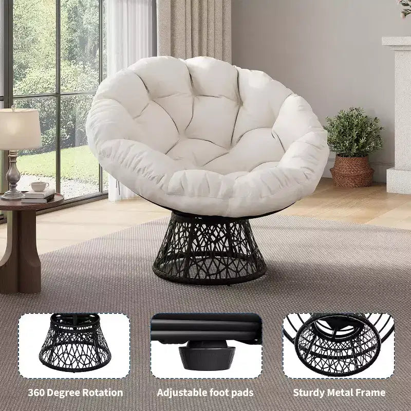 Fauteuil Papasan ergonomique en osier avec coussin en tissu doux ultra épais