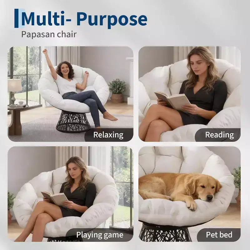 Fauteuil Papasan ergonomique en osier avec coussin en tissu doux ultra épais