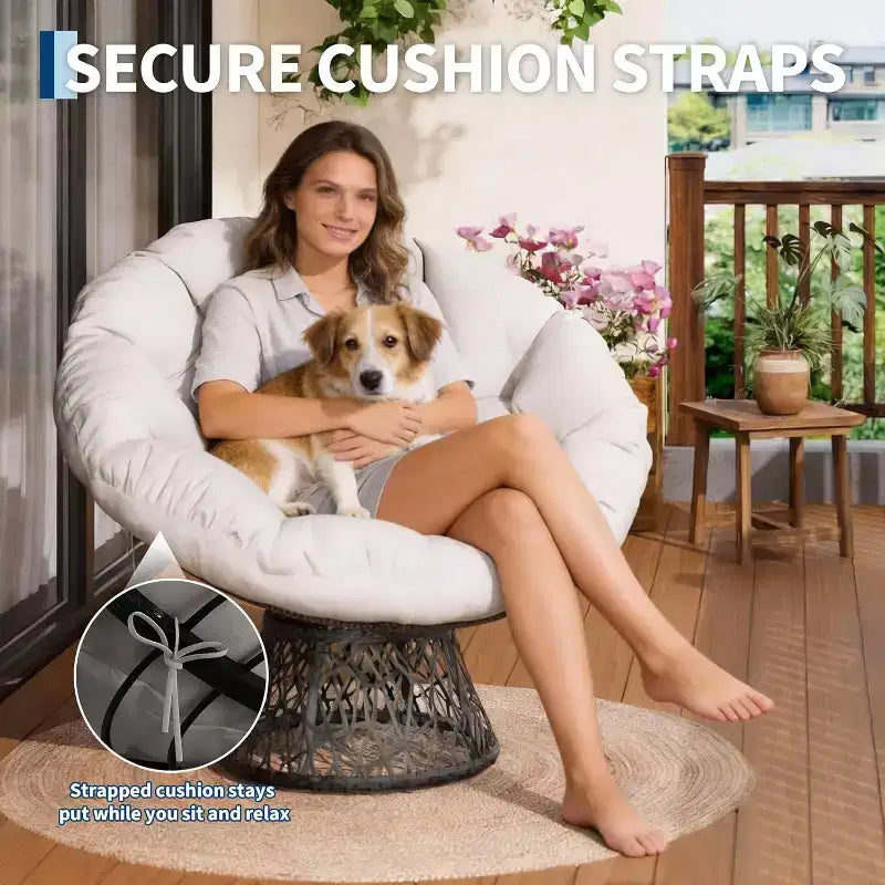 Fauteuil Papasan ergonomique en osier avec coussin en tissu doux ultra épais