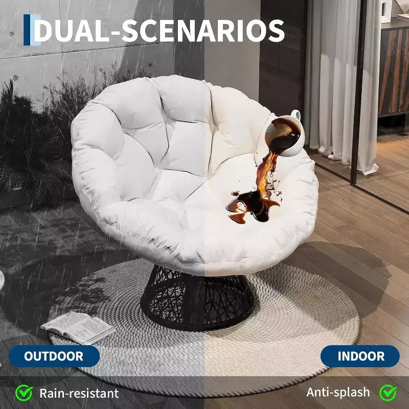 Fauteuil Papasan ergonomique en osier avec coussin en tissu doux ultra épais