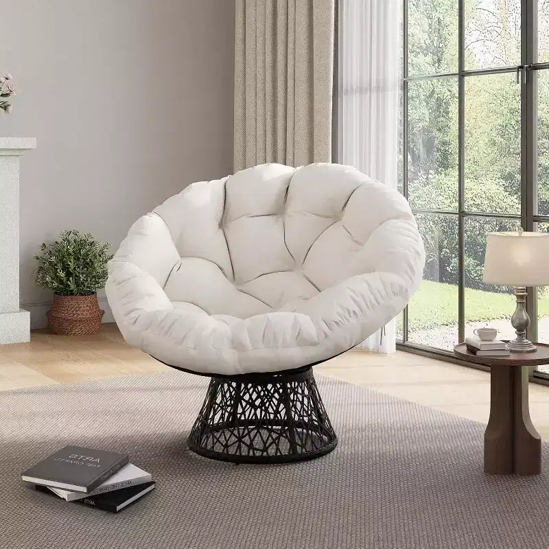 Fauteuil Papasan ergonomique en osier avec coussin en tissu doux ultra épais