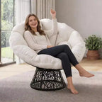 37 Ergonomic Wicker Papasan Chair with Extra-Thick Soft Fabric Cushion Heavy-Duty Steel Frame 360 Swivel Base for Home Office