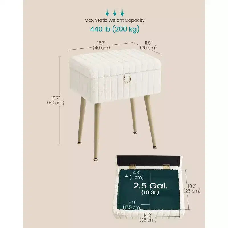 Tabouret de Maquillage avec Rangement Repose-Pieds Ottomane Pieds en Métal