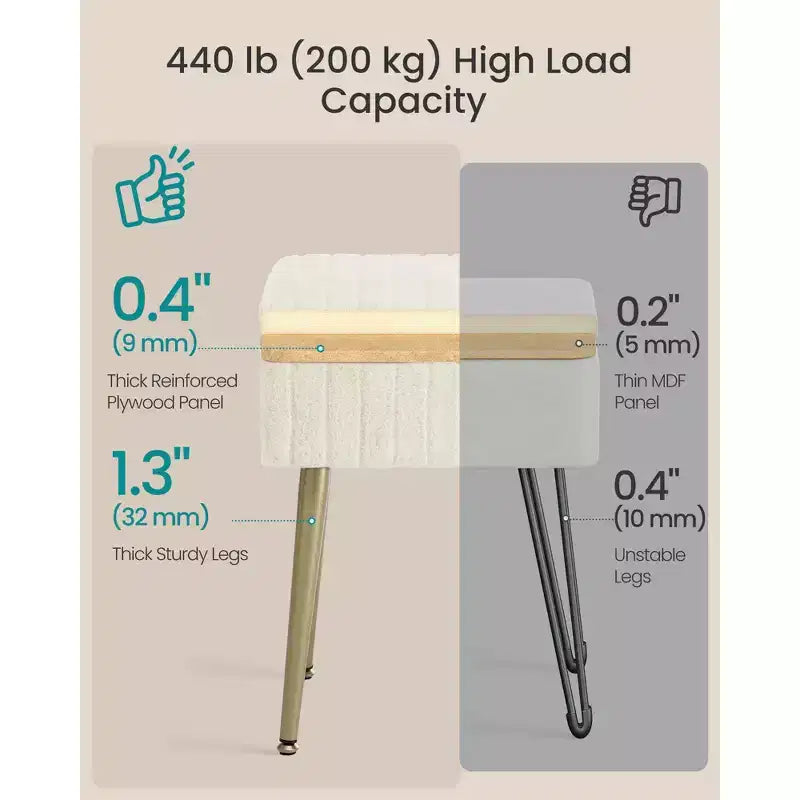Tabouret de Maquillage avec Rangement Repose-Pieds Ottomane Pieds en Métal