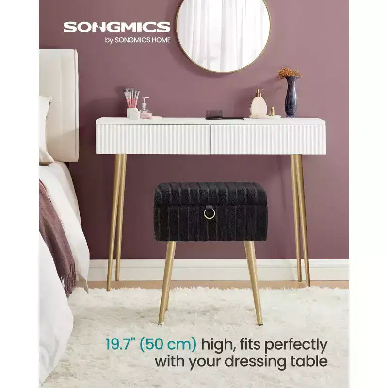 Tabouret de Maquillage avec Rangement Repose-Pieds Ottomane Pieds en Métal