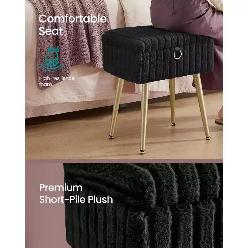 Tabouret de Maquillage avec Rangement Repose-Pieds Ottomane Pieds en Métal