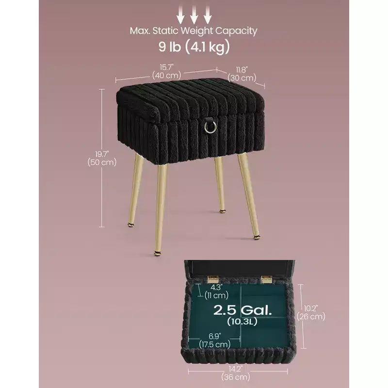 Tabouret de Maquillage avec Rangement Repose-Pieds Ottomane Pieds en Métal