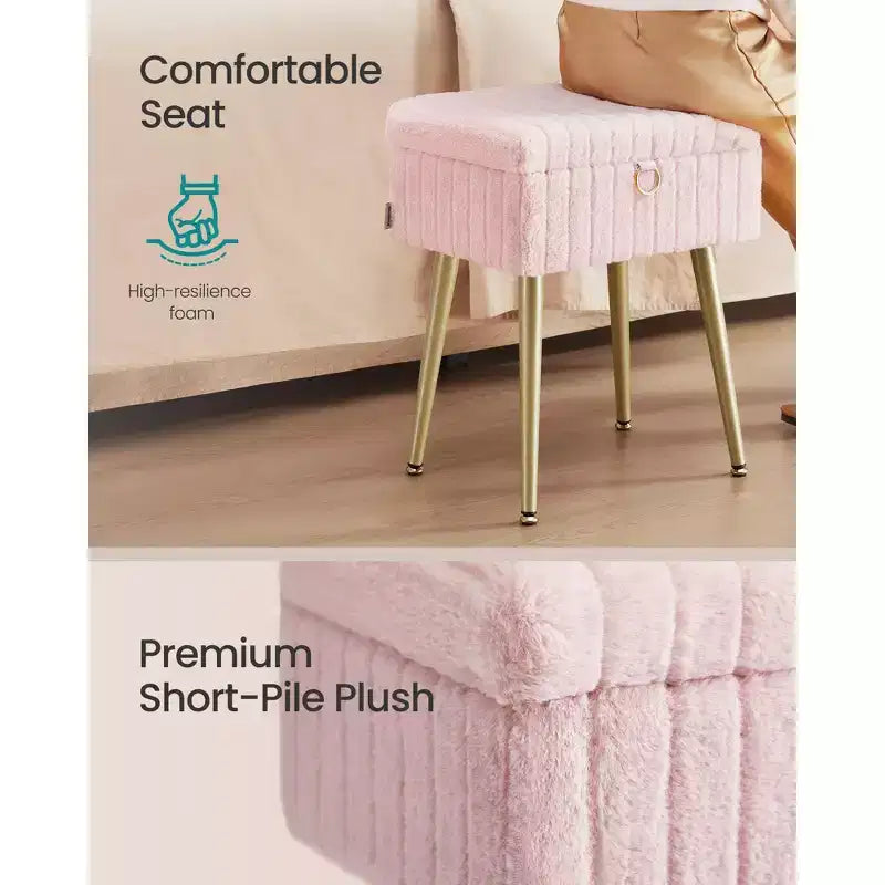 Tabouret de Maquillage avec Rangement Repose-Pieds Ottomane Pieds en Métal