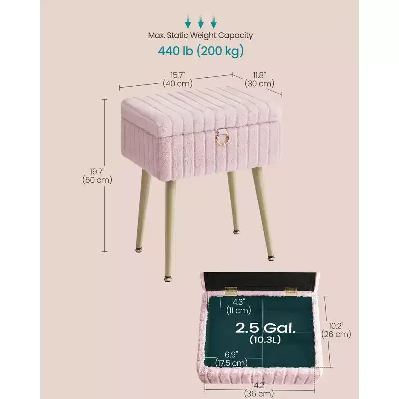 Tabouret de Maquillage avec Rangement Repose-Pieds Ottomane Pieds en Métal
