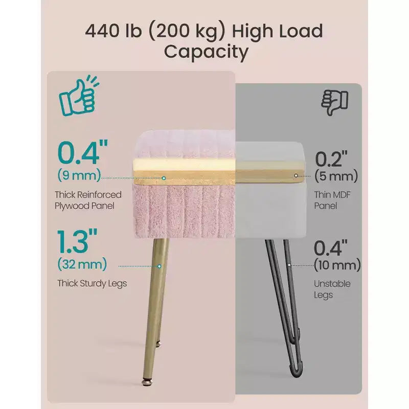 Tabouret de Maquillage avec Rangement Repose-Pieds Ottomane Pieds en Métal