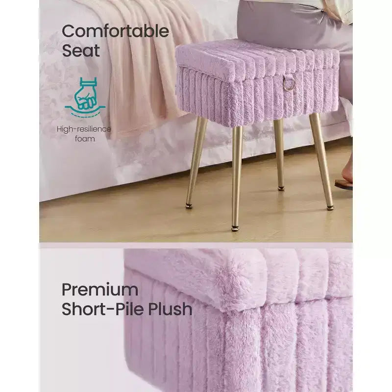 Tabouret de Maquillage avec Rangement Repose-Pieds Ottomane Pieds en Métal