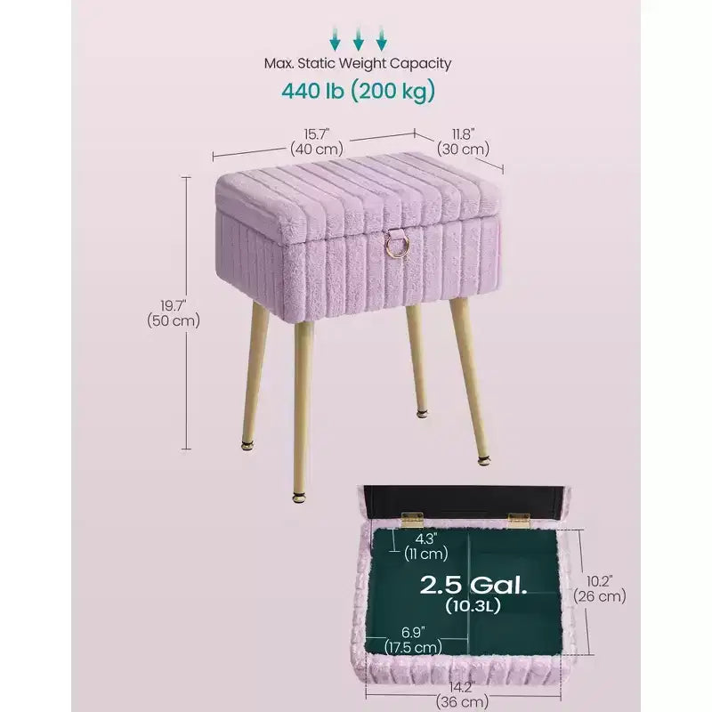 Tabouret de Maquillage avec Rangement Repose-Pieds Ottomane Pieds en Métal