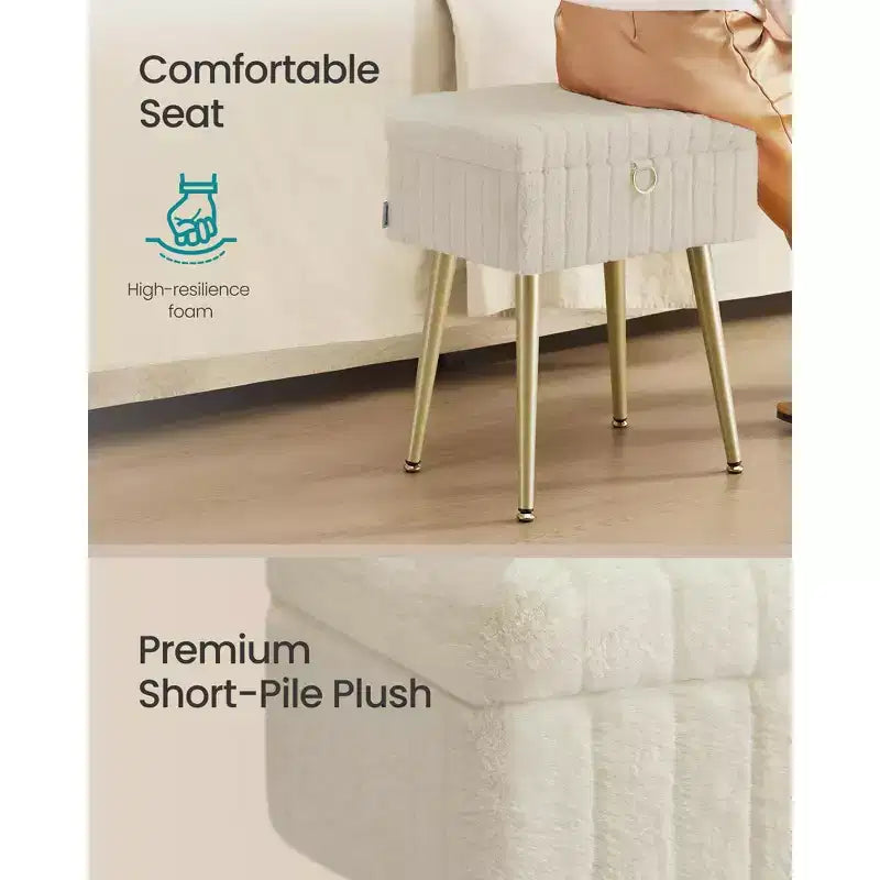 Tabouret de Maquillage avec Rangement Repose-Pieds Ottomane Pieds en Métal