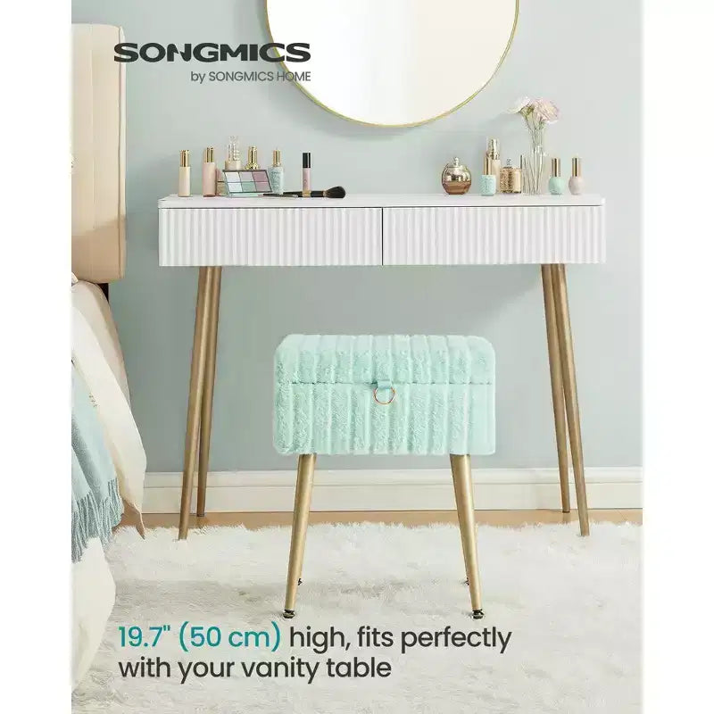 Tabouret de Maquillage avec Rangement Repose-Pieds Ottomane Pieds en Métal