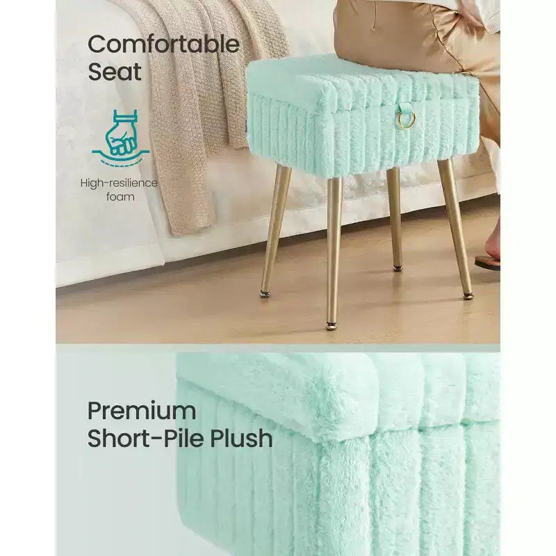 Tabouret de Maquillage avec Rangement Repose-Pieds Ottomane Pieds en Métal