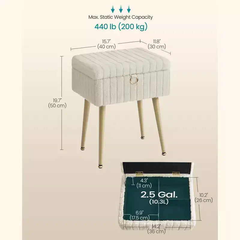 Tabouret de Maquillage avec Rangement Repose-Pieds Ottomane Pieds en Métal