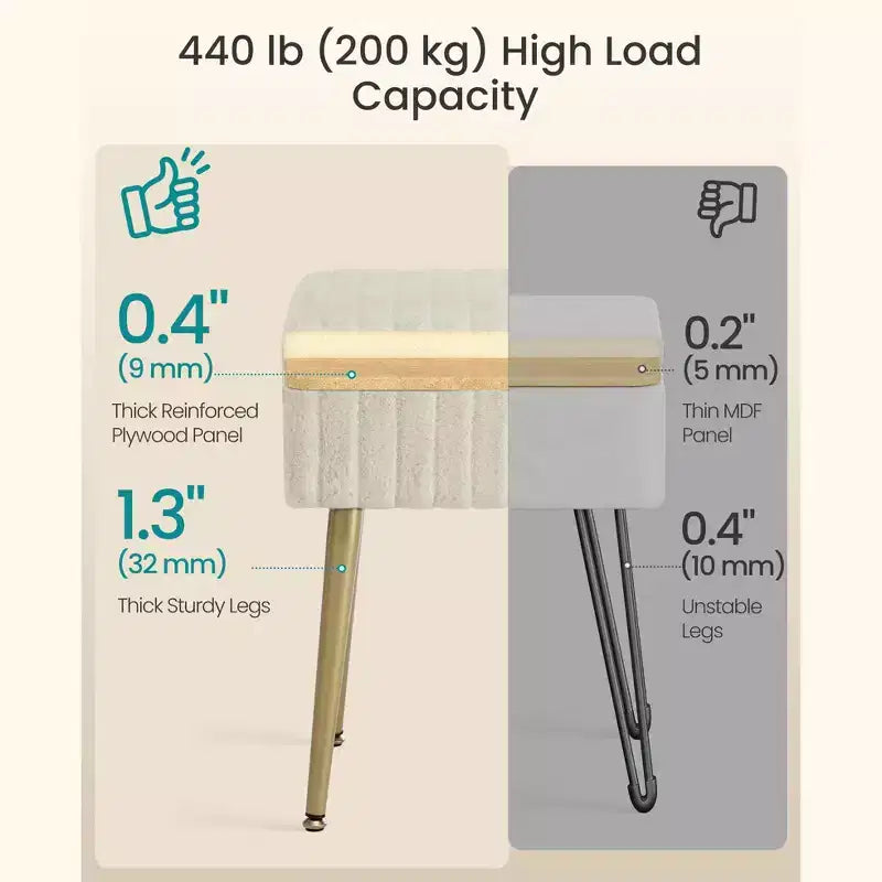 Tabouret de Maquillage avec Rangement Repose-Pieds Ottomane Pieds en Métal