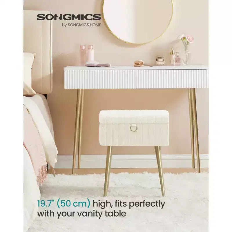 Tabouret de Maquillage avec Rangement Repose-Pieds Ottomane Pieds en Métal