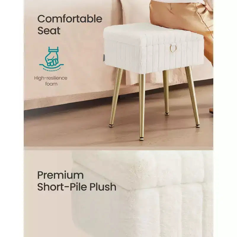 Tabouret de Maquillage avec Rangement Repose-Pieds Ottomane Pieds en Métal