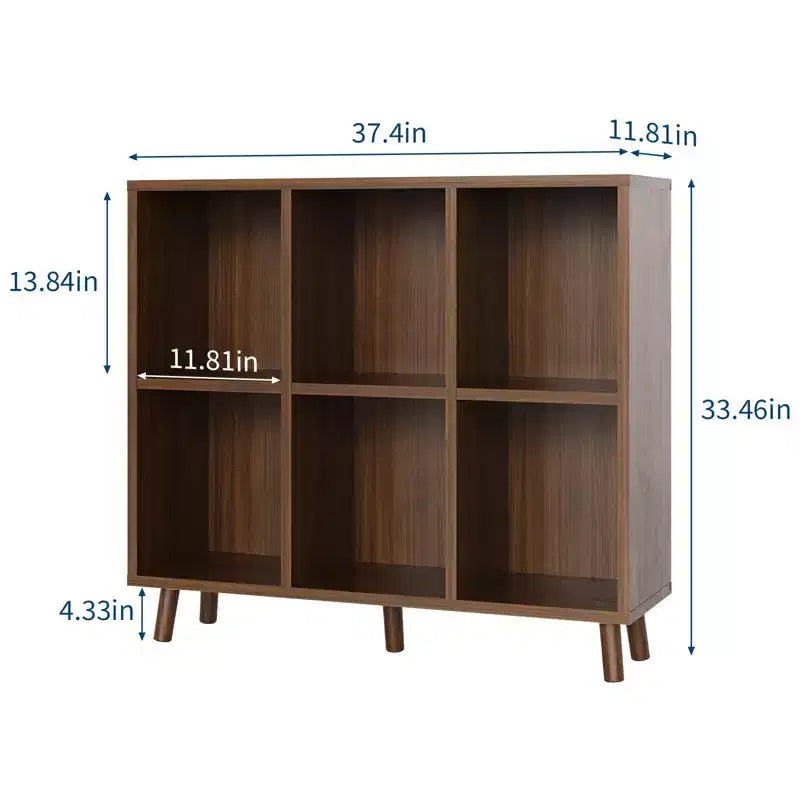 Bibliothèque à 6 cubes - Étagère de rangement en bois à 2 niveaux, marron rétro