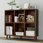 Bibliothèque à 6 cubes - Étagère de rangement en bois à 2 niveaux, marron rétro