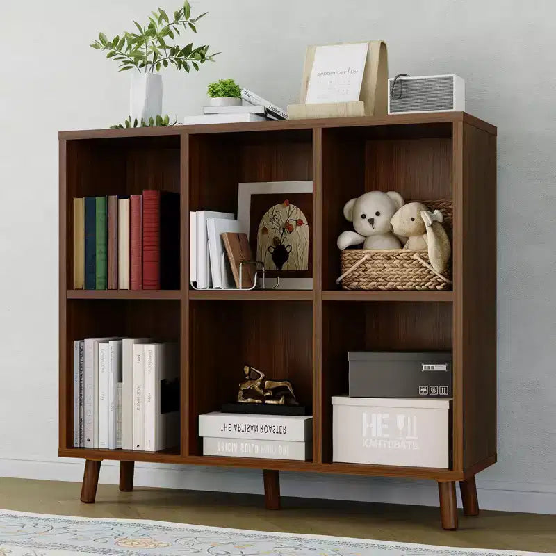 Bibliothèque à 6 cubes - Étagère de rangement en bois à 2 niveaux, marron rétro