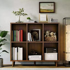 Bibliothèque à 6 cubes - Étagère de rangement en bois à 2 niveaux, marron rétro