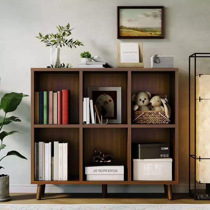 Bibliothèque à 6 cubes - Étagère de rangement en bois à 2 niveaux, marron rétro