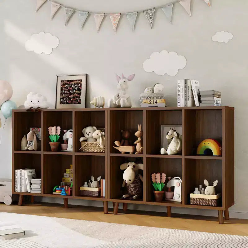 Bibliothèque à 6 cubes - Étagère de rangement en bois à 2 niveaux, marron rétro