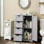 Meuble de rangement de salle de bain gris avec 4 tiroirs et 1 porte