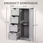 Meuble de rangement de salle de bain gris avec 4 tiroirs et 1 porte