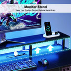 Bureau d'ordinateur noir avec station de charge, bureau de jeu réversible, lumières LED