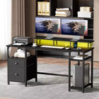 Bureau d'ordinateur noir avec station de charge, bureau de jeu réversible, lumières LED