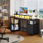 Bureau d'ordinateur noir avec station de charge, bureau de jeu réversible, lumières LED