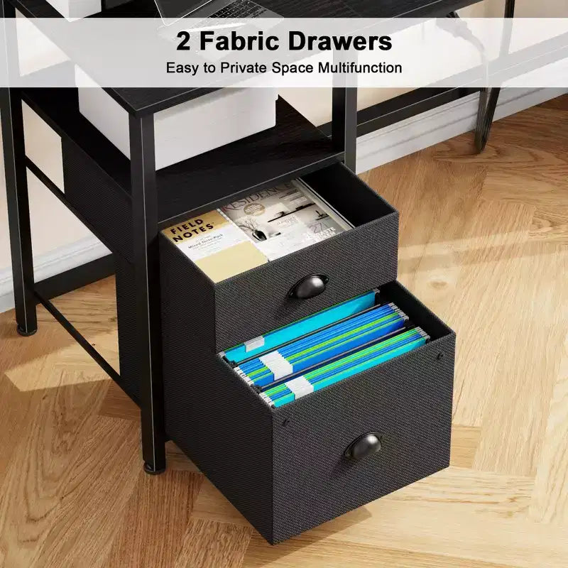 Bureau d'ordinateur noir avec station de charge, bureau de jeu réversible, lumières LED
