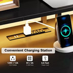 Bureau d'ordinateur noir avec station de charge, bureau de jeu réversible, lumières LED