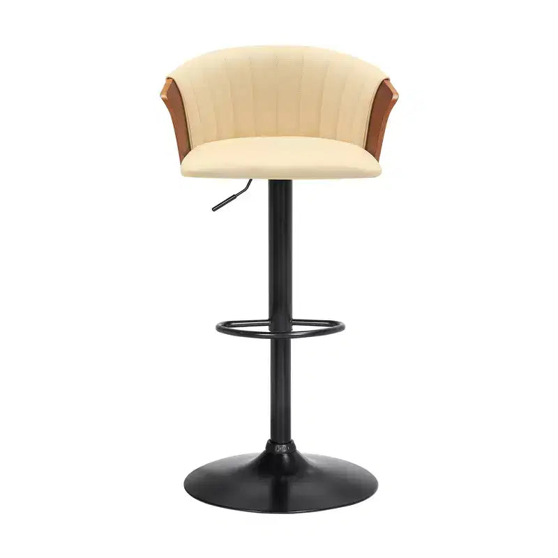 Tabouret de bar pivotant, réglable, en bois et similicuir