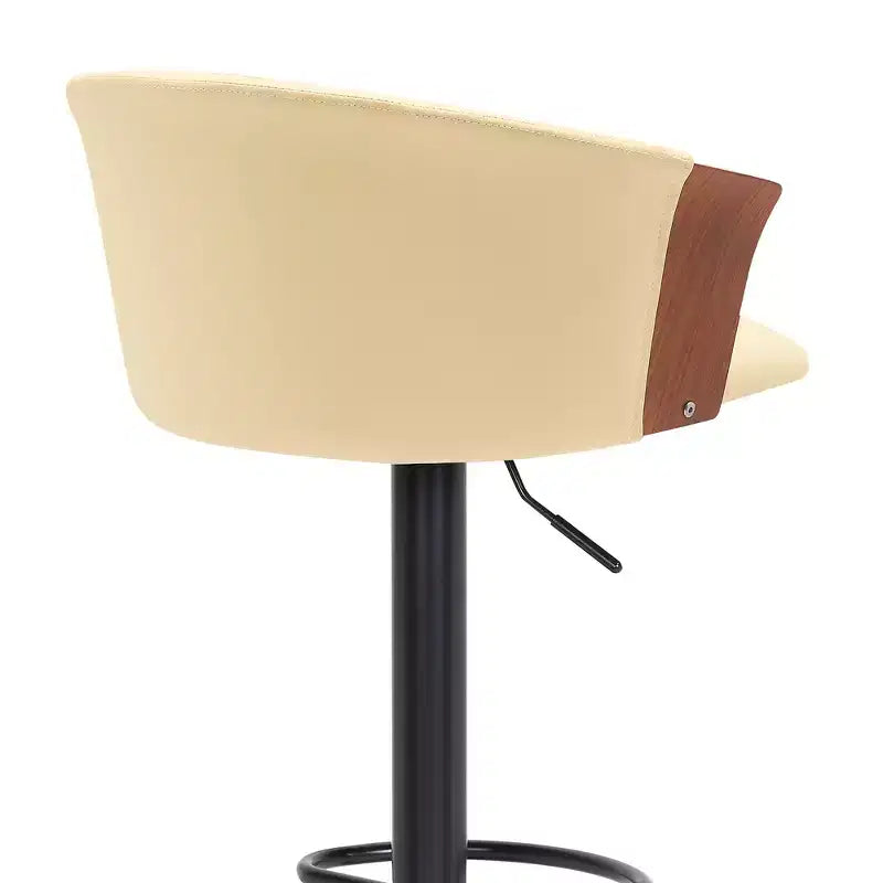 Tabouret de bar pivotant, réglable, en bois et similicuir