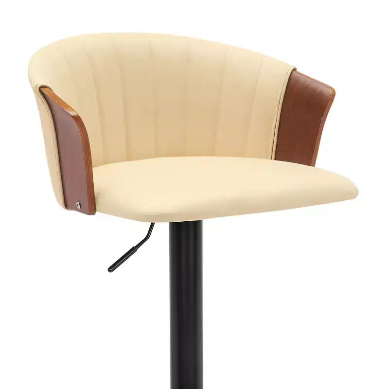 Tabouret de bar pivotant, réglable, en bois et similicuir
