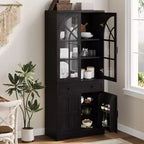 Farmhouse Pantry Cabinet 71.9 Tall Freestanding Kitchen Cabinet with Tempered Glass Doors& Anti-Tip Design for Kitchen Dining Room & Living Room