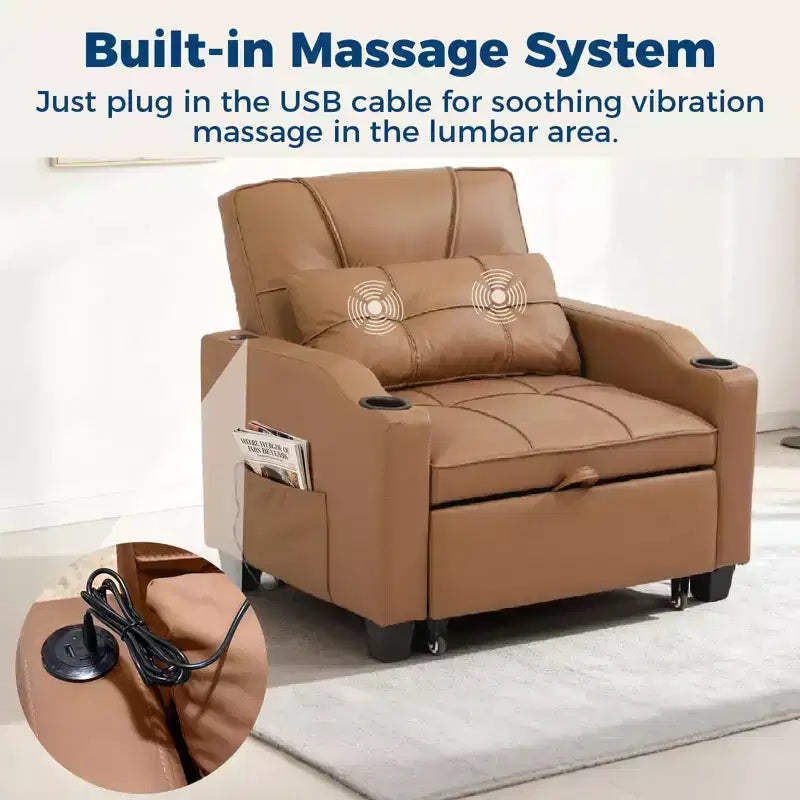 Canapé-lit convertible 4-en-1 avec oreiller de massage - USB/Type-C et porte-gobelets