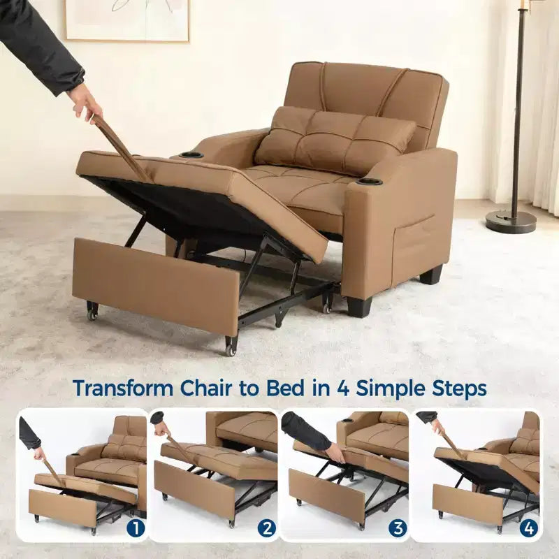 Canapé-lit convertible 4-en-1 avec oreiller de massage - USB/Type-C et porte-gobelets