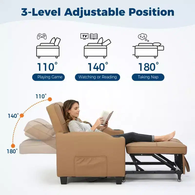 Canapé-lit convertible 4-en-1 avec oreiller de massage - USB/Type-C et porte-gobelets
