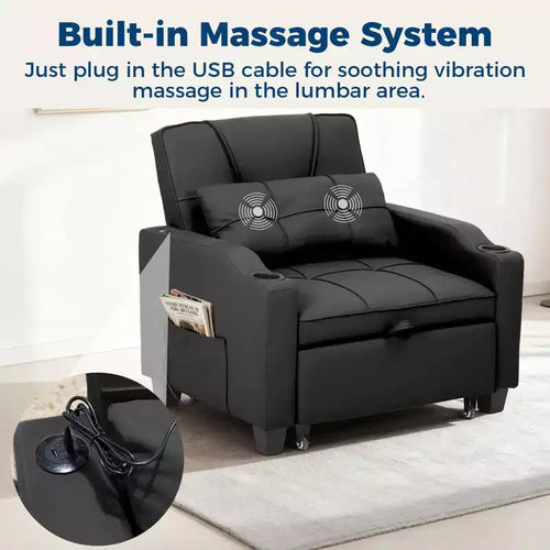 Canapé-lit convertible 4-en-1 avec oreiller de massage - USB/Type-C et porte-gobelets