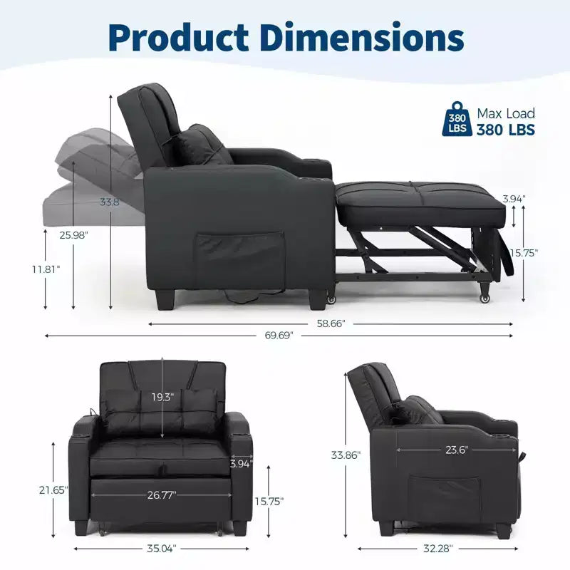 Canapé-lit convertible 4-en-1 avec oreiller de massage - USB/Type-C et porte-gobelets
