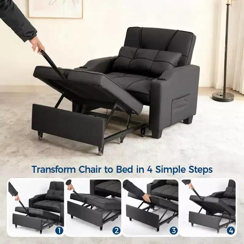 Canapé-lit convertible 4-en-1 avec oreiller de massage - USB/Type-C et porte-gobelets