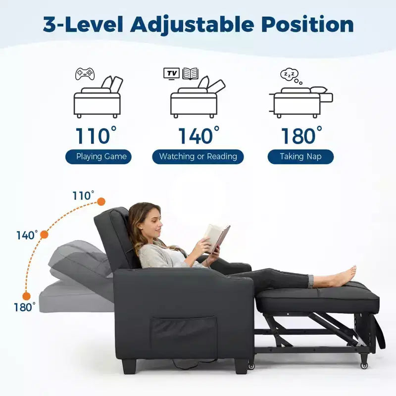 Canapé-lit convertible 4-en-1 avec oreiller de massage - USB/Type-C et porte-gobelets