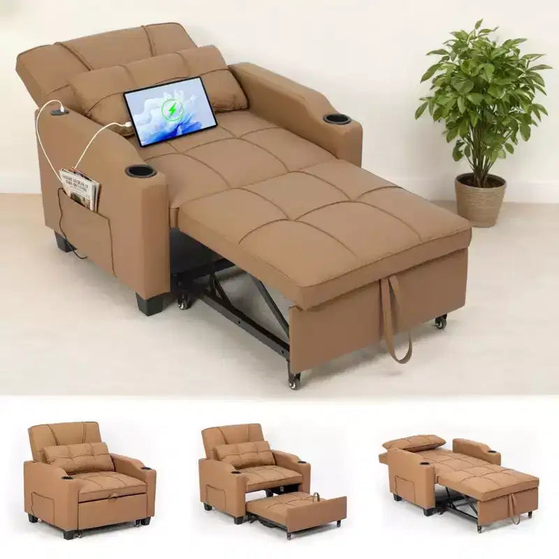 Canapé-lit convertible 4-en-1 avec oreiller de massage - USB/Type-C et porte-gobelets