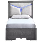 Passion Furniture Lorana Gunmetal Gray Wood Frame Twin Platform Bed with LED Lighted Headboard